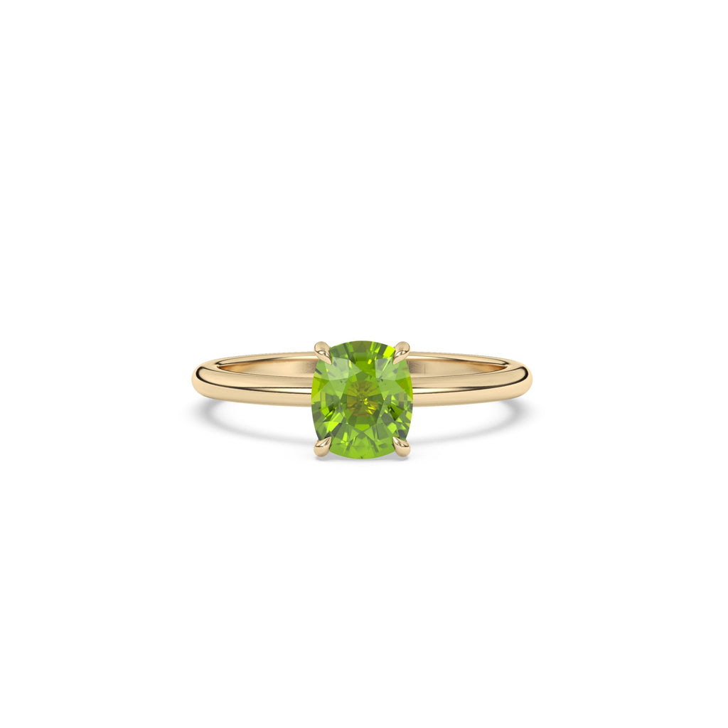 peridot cushion cut ring handmade in 14k solid gold