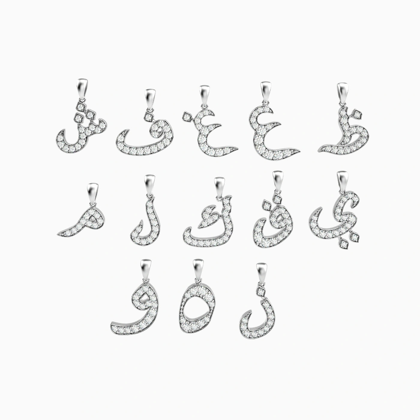 diamond arabic letter necklace alphabet in white gold