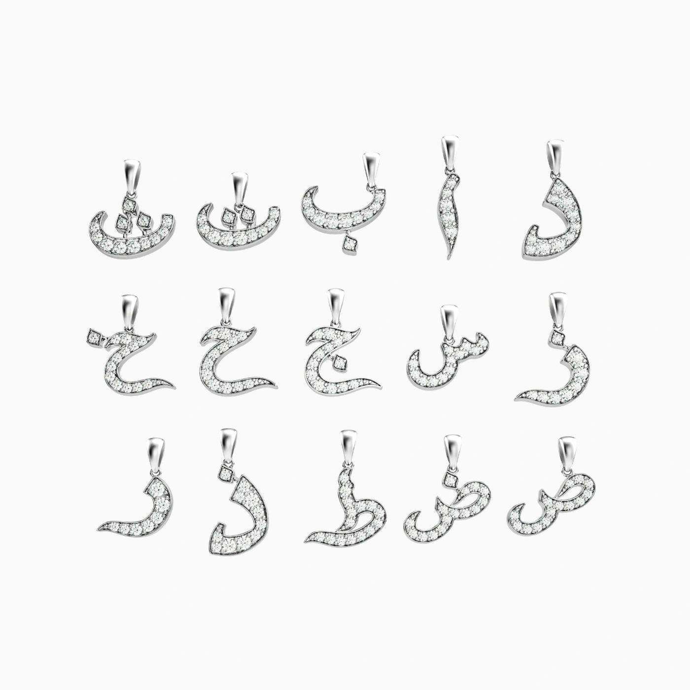 diamond arabic letter necklace alphabet in white gold