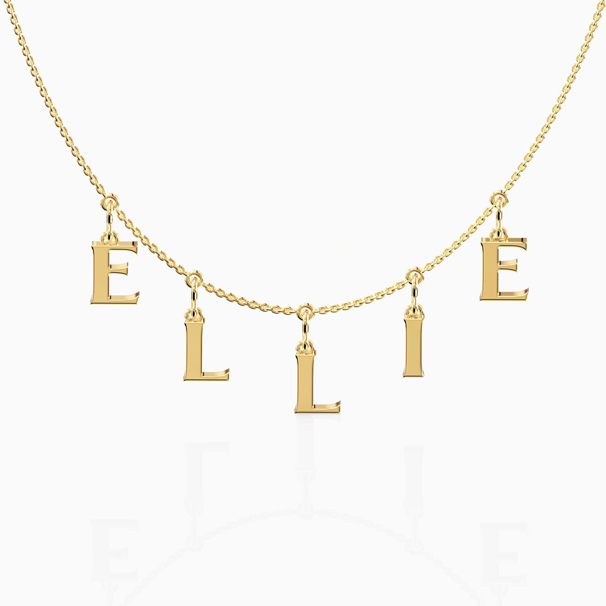 gold name chain in solid yellow gold