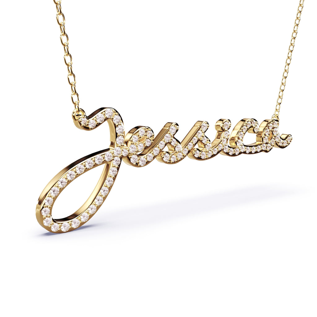 diamond name necklace 14k yellow gold