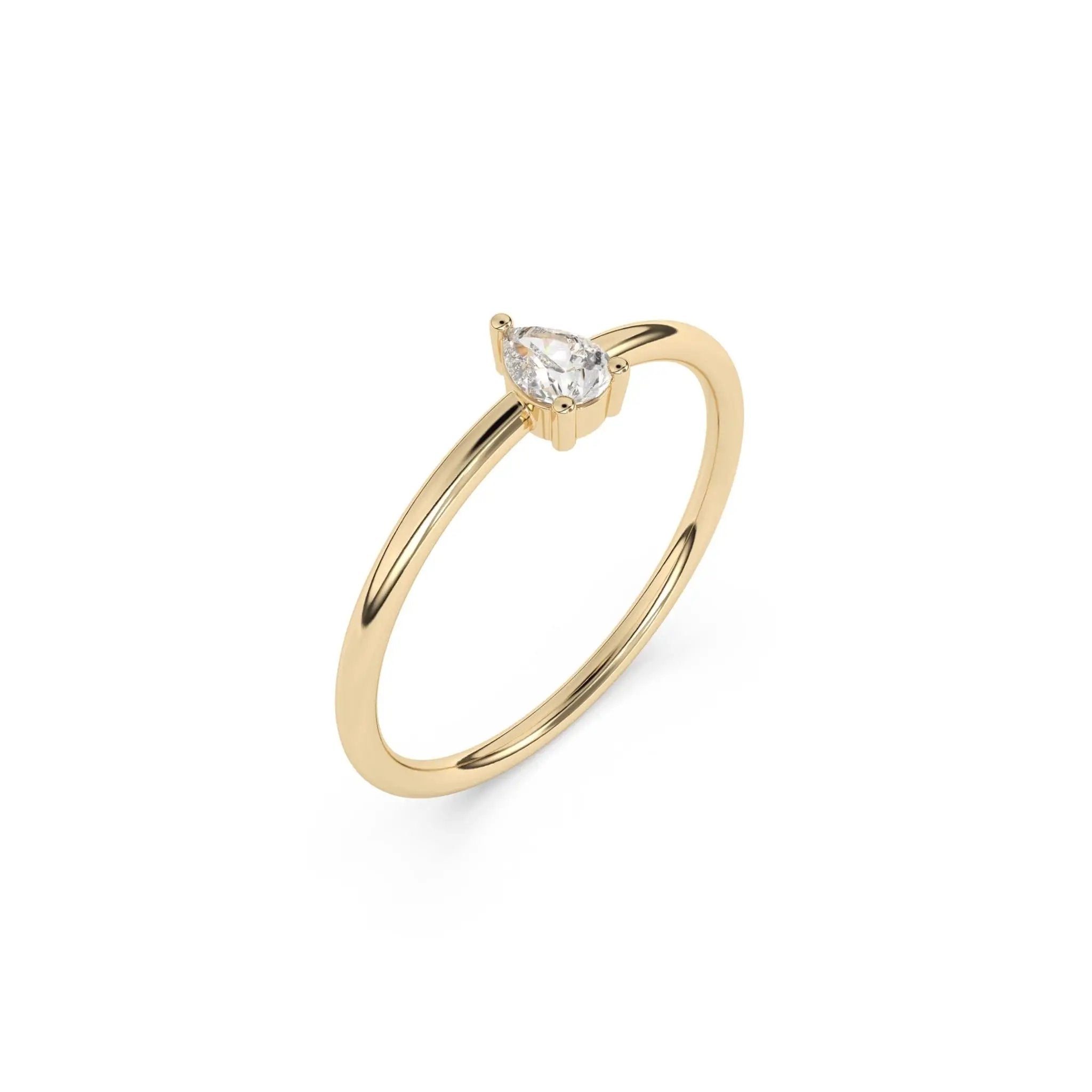 pear cut diamond ring handmade in 14k solid gold