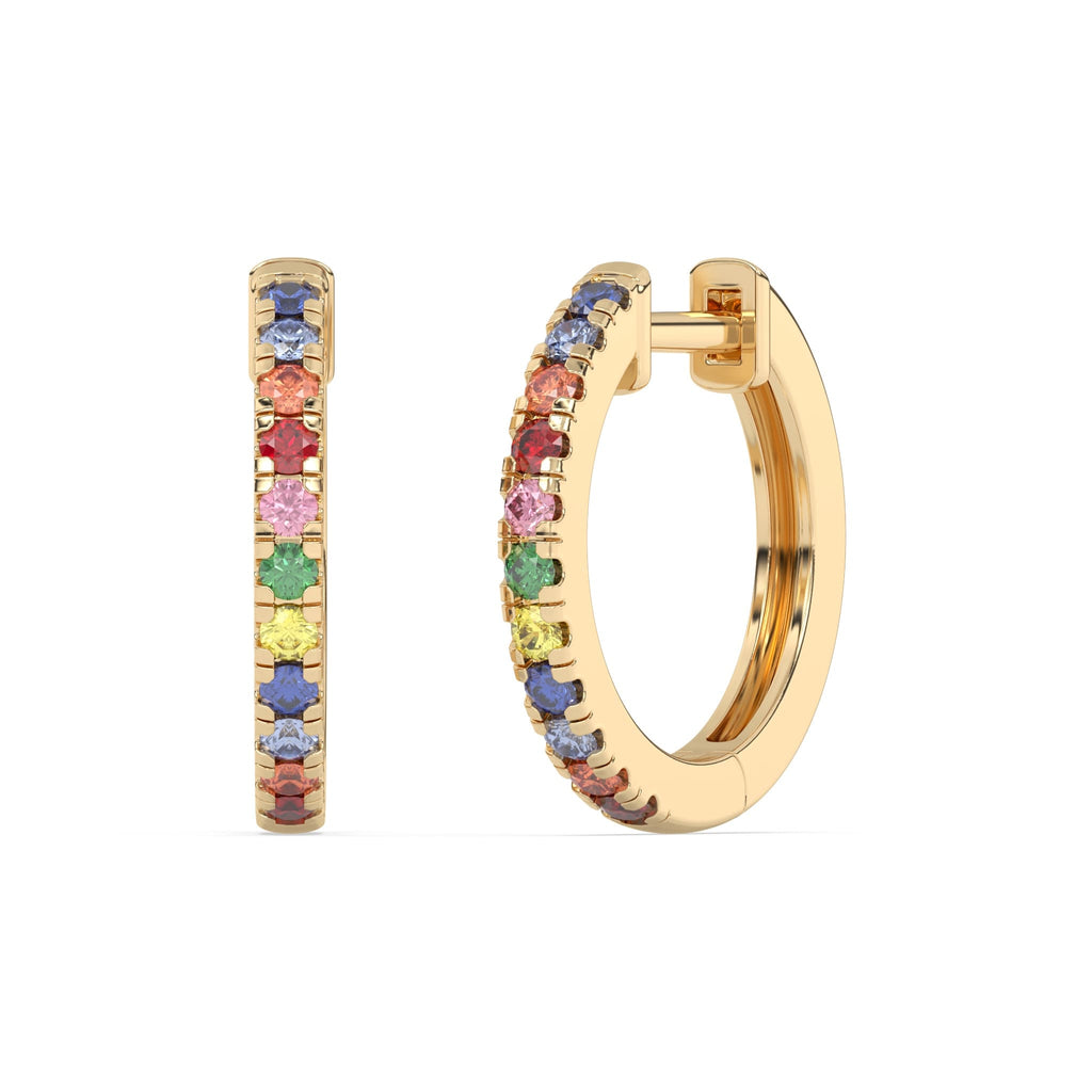 rainbow huggies handmade with rainbow sapphires set in 14k solid gold