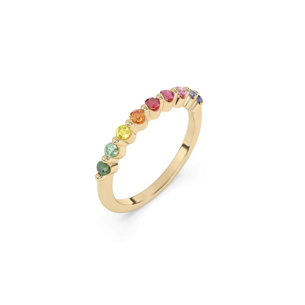 rainbow ring handmade with rainbow sapphires set in 14k solid gold