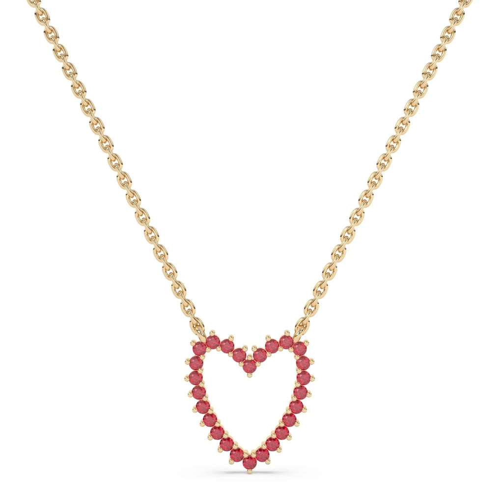 heart necklace handmade with rubies set in 14k solid gold
