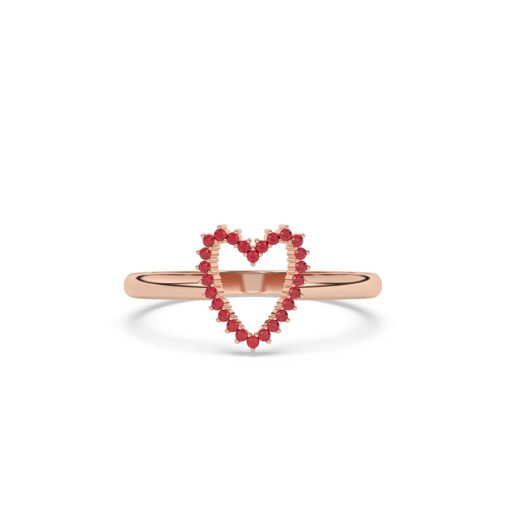 heart ring handmade with rubies set in 14k solid gold