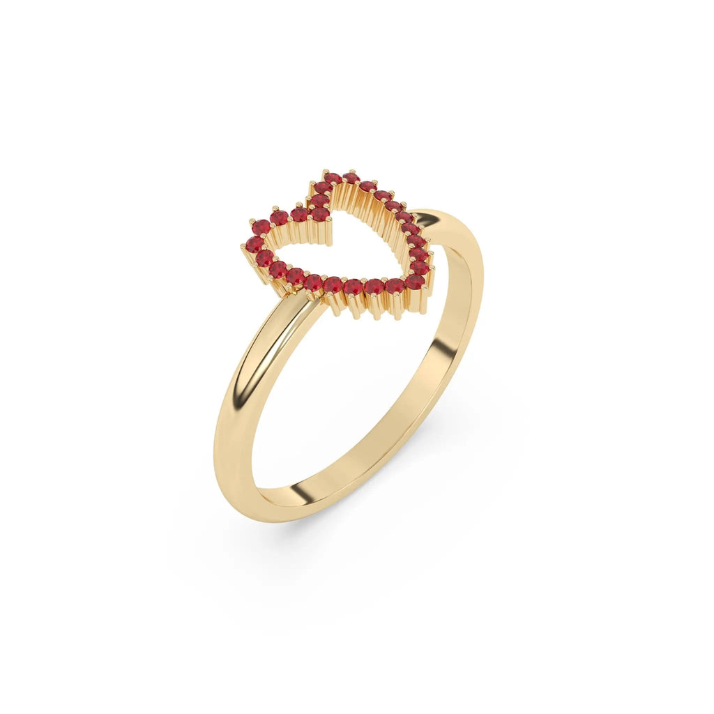 heart ring handmade with rubies set in 14k solid gold