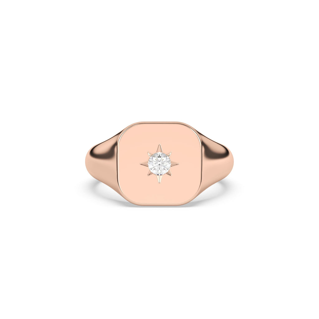 diamond star signet ring in 14k rose gold