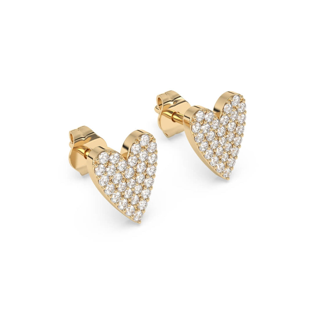 14k solid gold pave diamond heart earrings