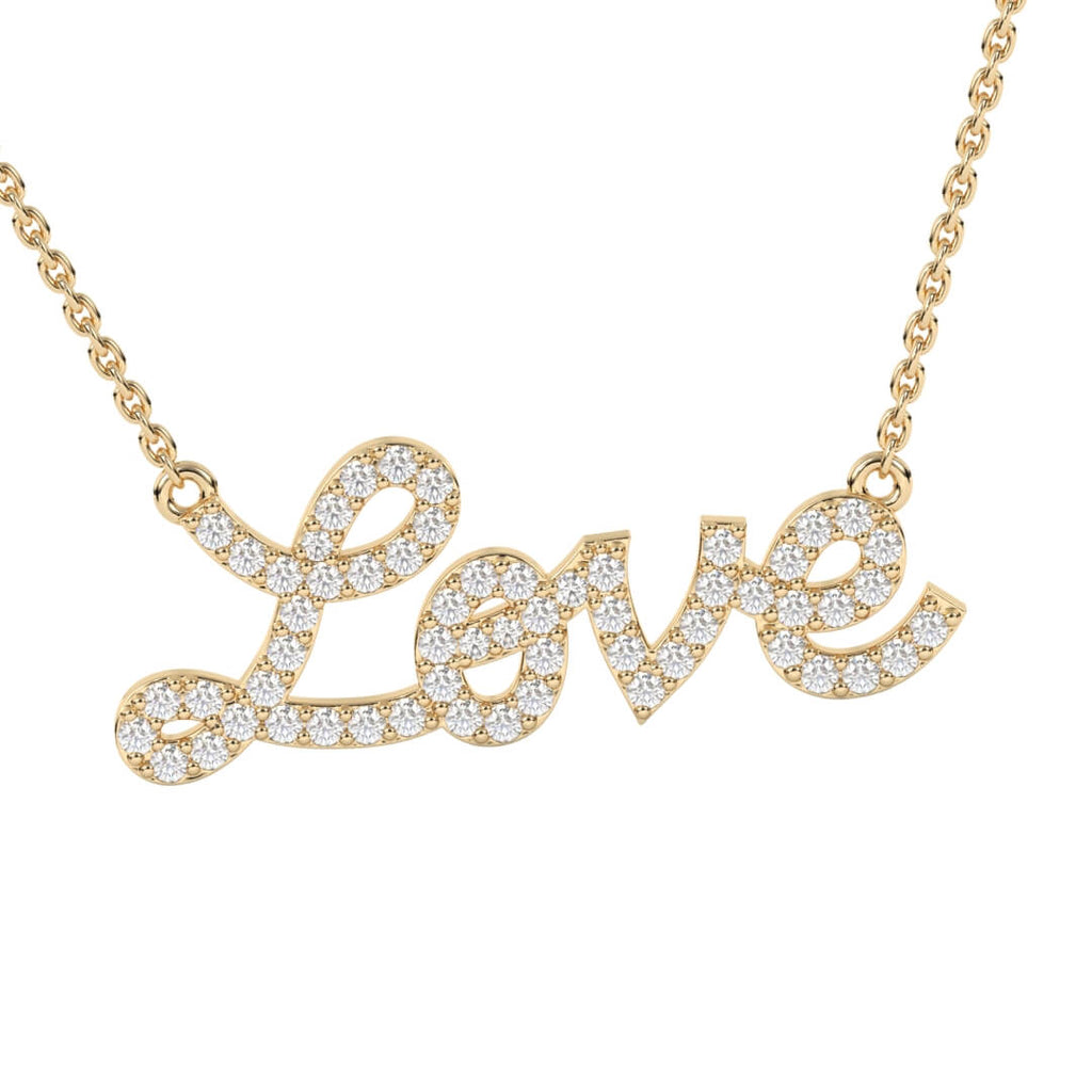 14k solid gold pave diamond love necklace