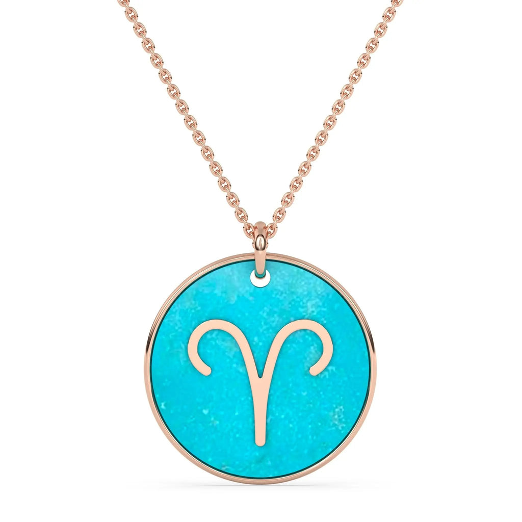 zodiac pendant handmade with turquoise in 14k solid gold