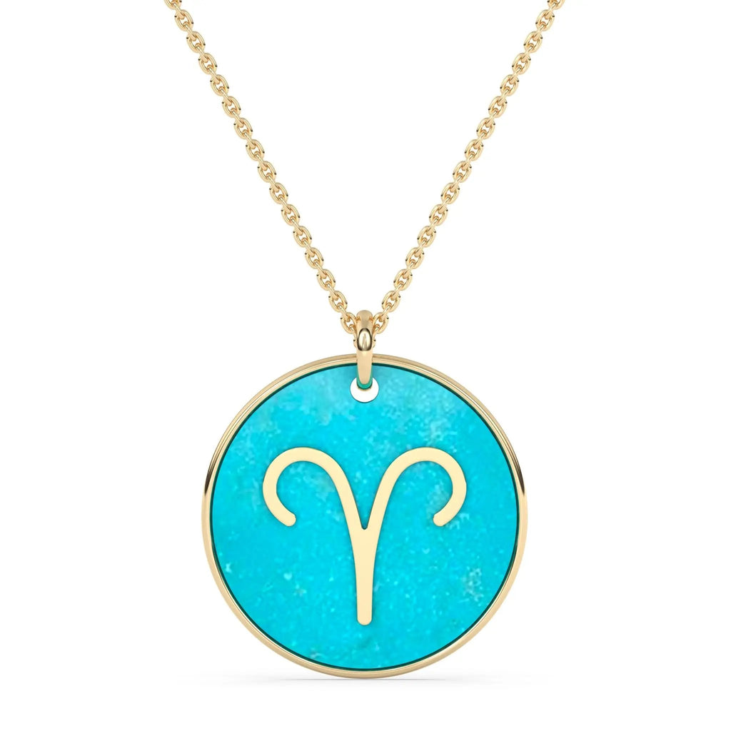 zodiac pendant handmade with turquoise in 14k solid gold