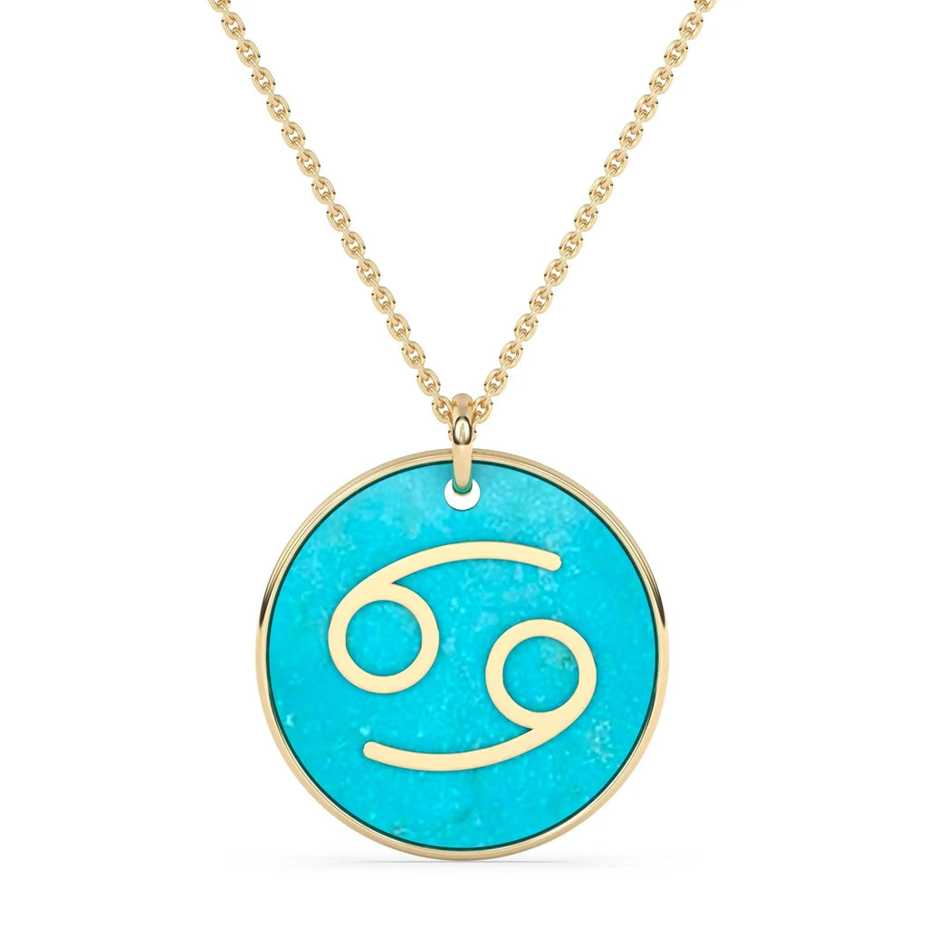 zodiac pendant handmade with turquoise in 14k solid gold