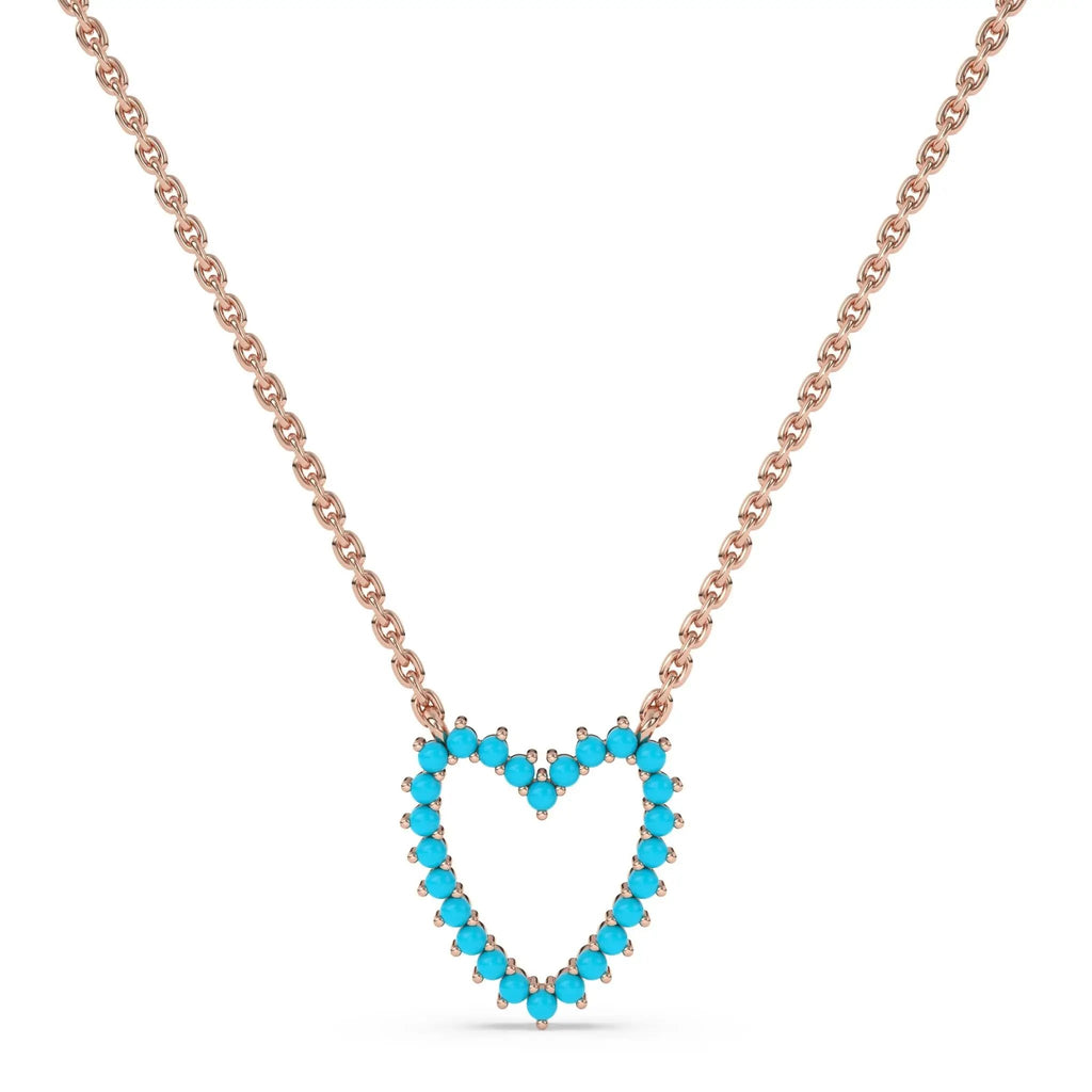 heart necklace handmade with turquoise set in 14k solid gold