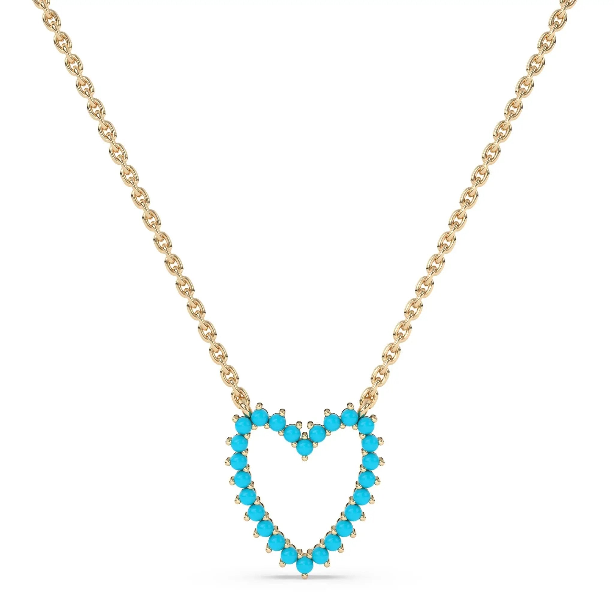 heart necklace handmade with turquoise set in 14k solid gold