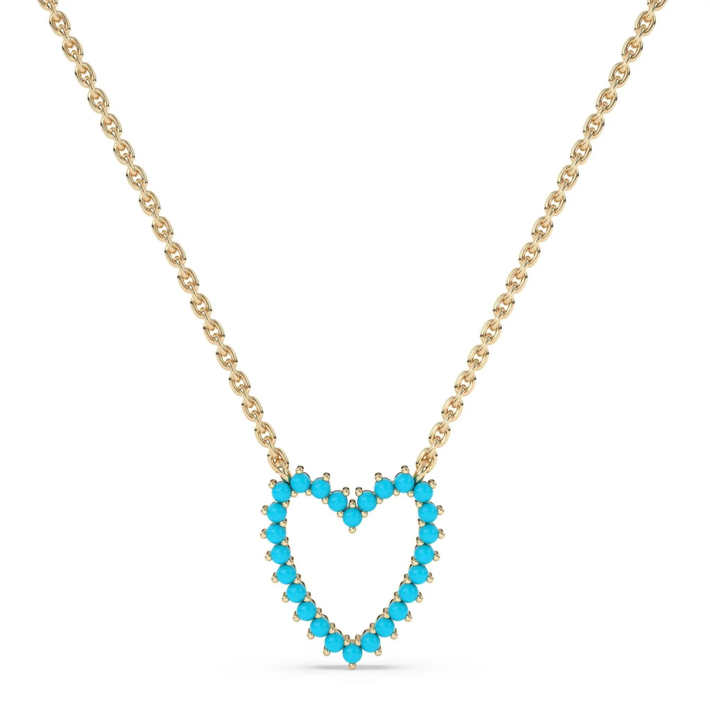heart necklace handmade with turquoise set in 14k solid gold