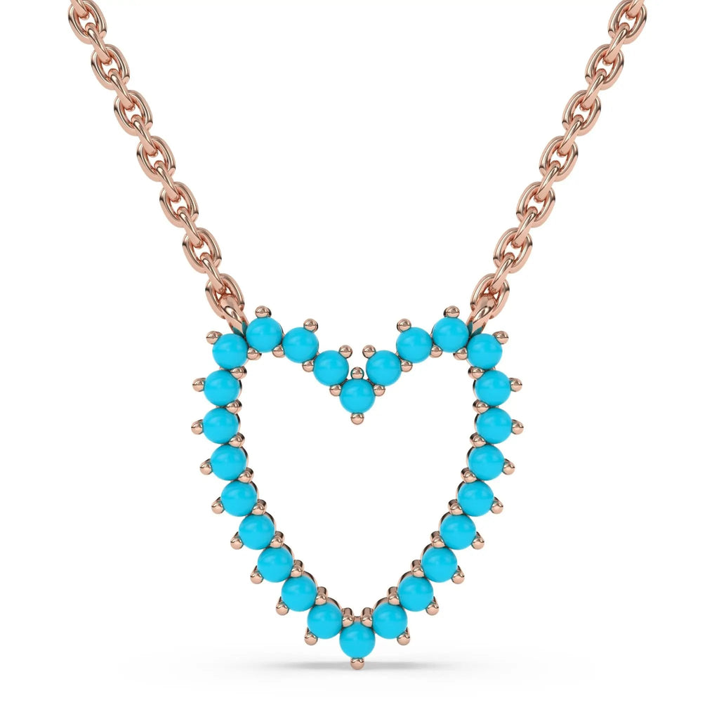 heart necklace handmade with turquoise set in 14k solid gold