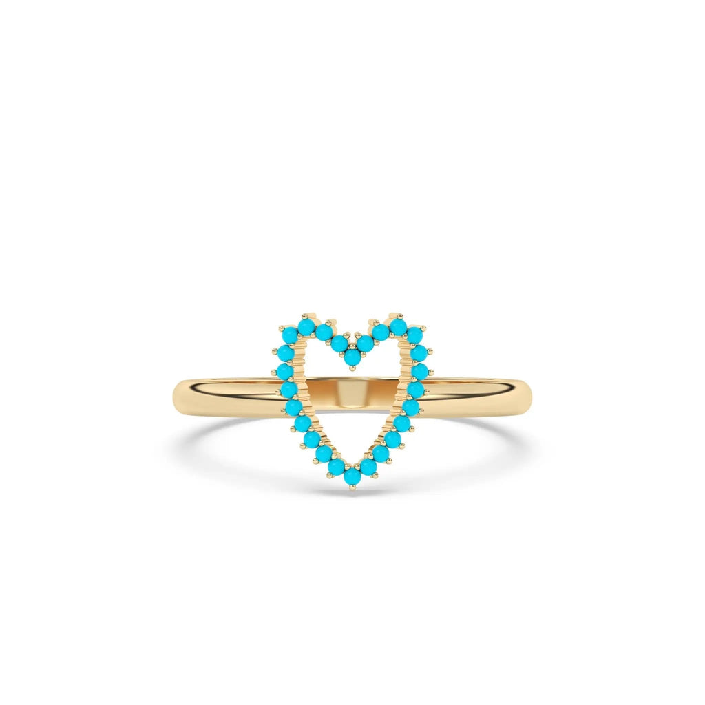 heart ring handmade with turquoise set in 14k solid gold