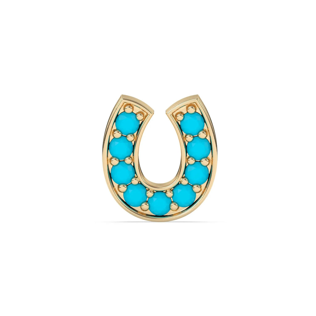 lucky horseshoe earring handmade with turquoise set in 14k solid gold