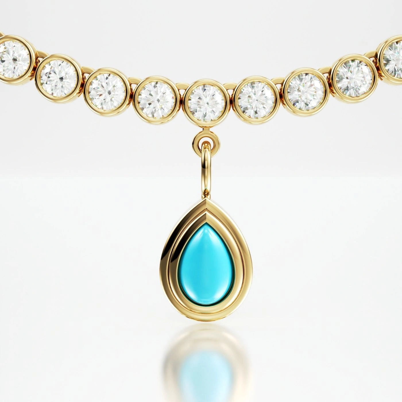 Turquoise pendant on diamond necklace