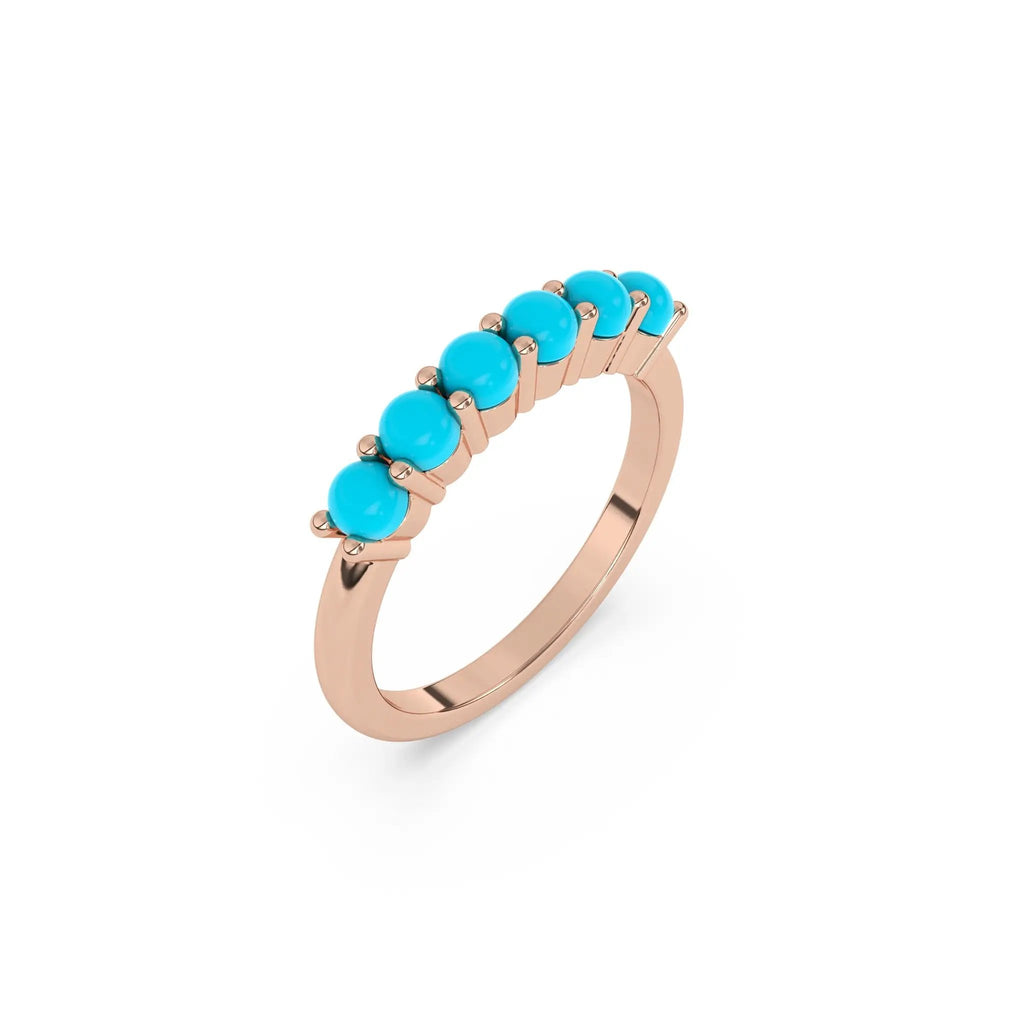 six stone ring handmade with turquoise set in 14k solid gold