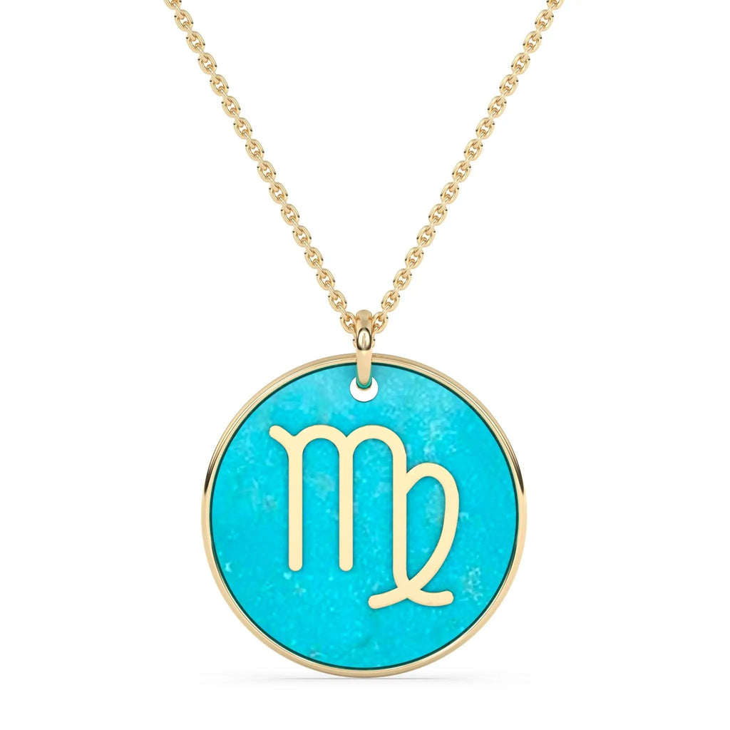 zodiac pendant handmade with turquoise in 14k solid gold