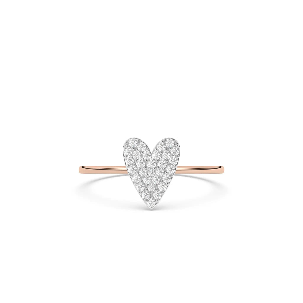 love ring handmade with pave diamonds set into a heart shaped 14k solid gold ring