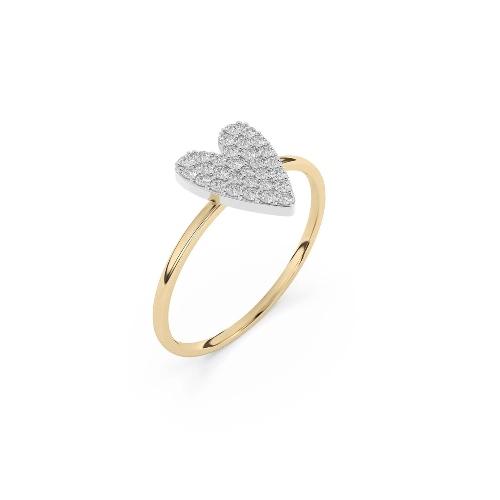 love ring handmade with pave diamonds set into a heart shaped 14k solid gold ring