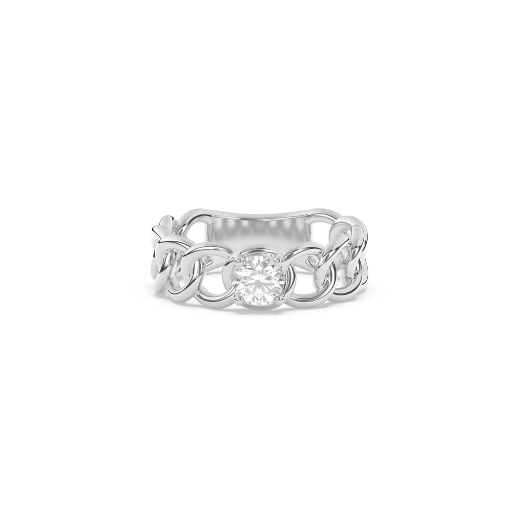 cuban chain ring handmade with white topaz set in 14k solid gold