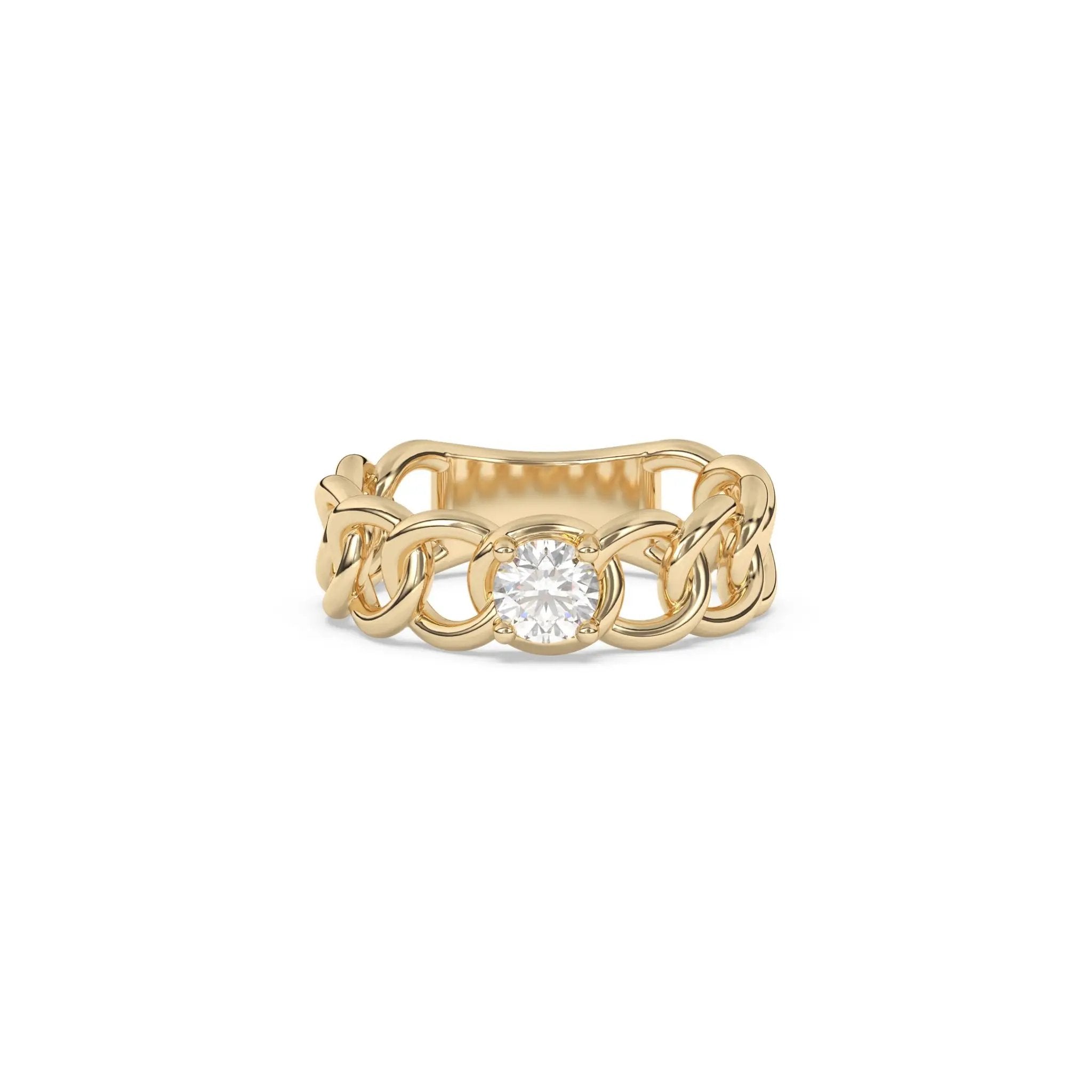 cuban chain ring handmade with white topaz set in 14k solid gold