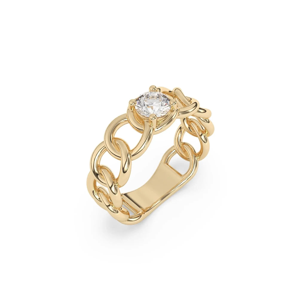 cuban chain ring handmade with white topaz set in 14k solid gold