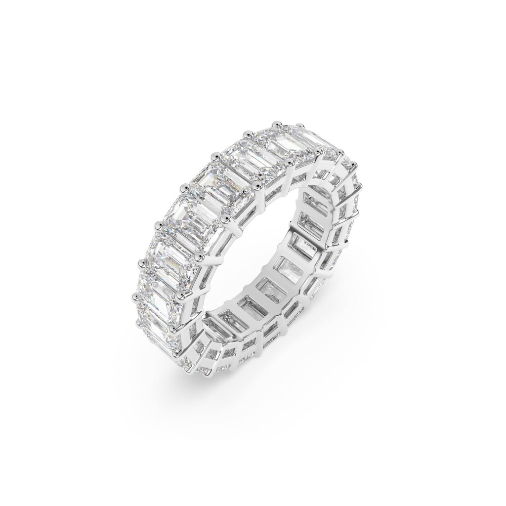 eternity ring handmade with emerald cut white topaz set in 14k solid gold
