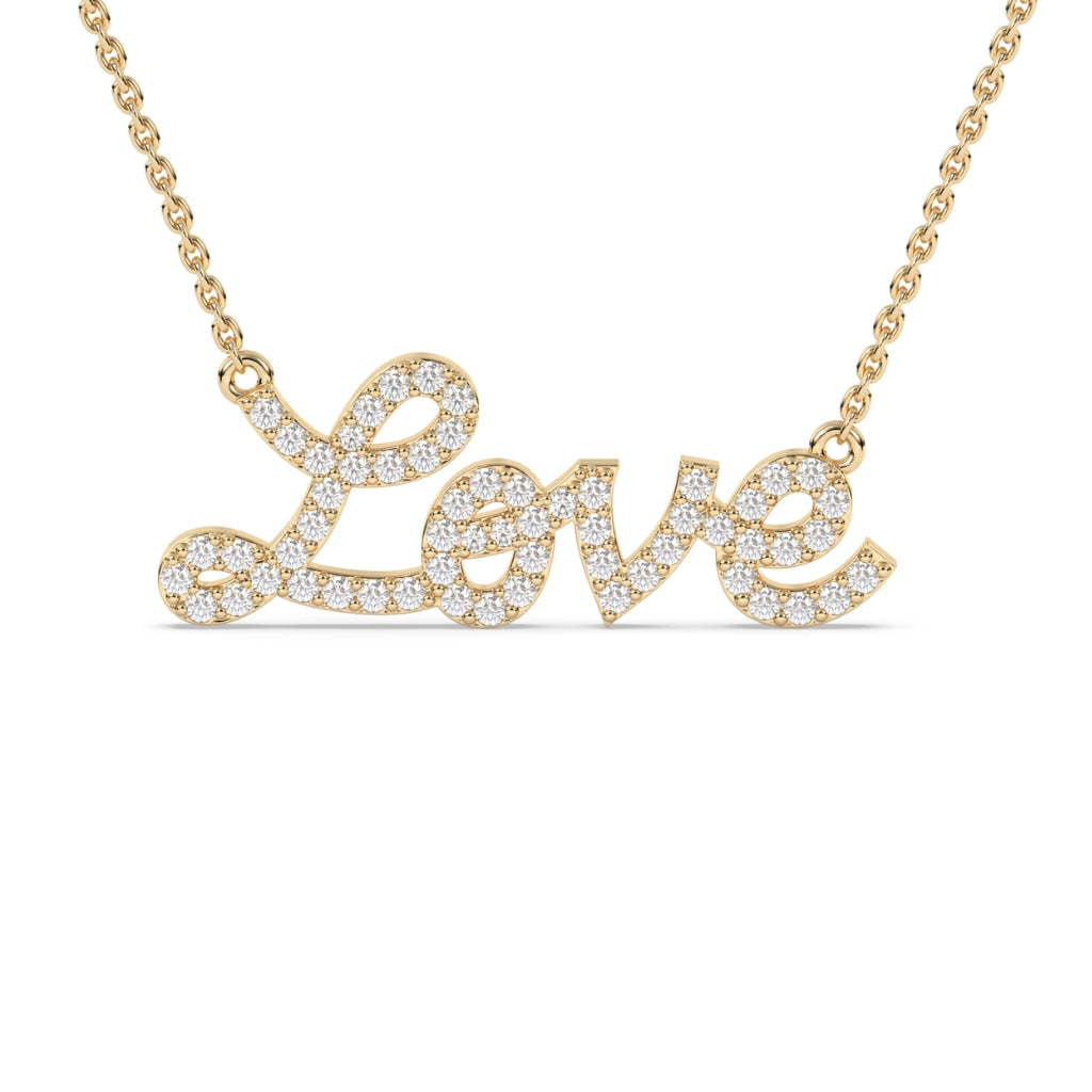14k solid gold pave diamond love necklace