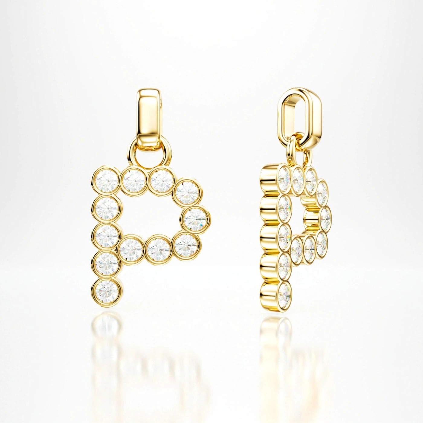 diamond initial pendant in yellow gold with plain gold bail