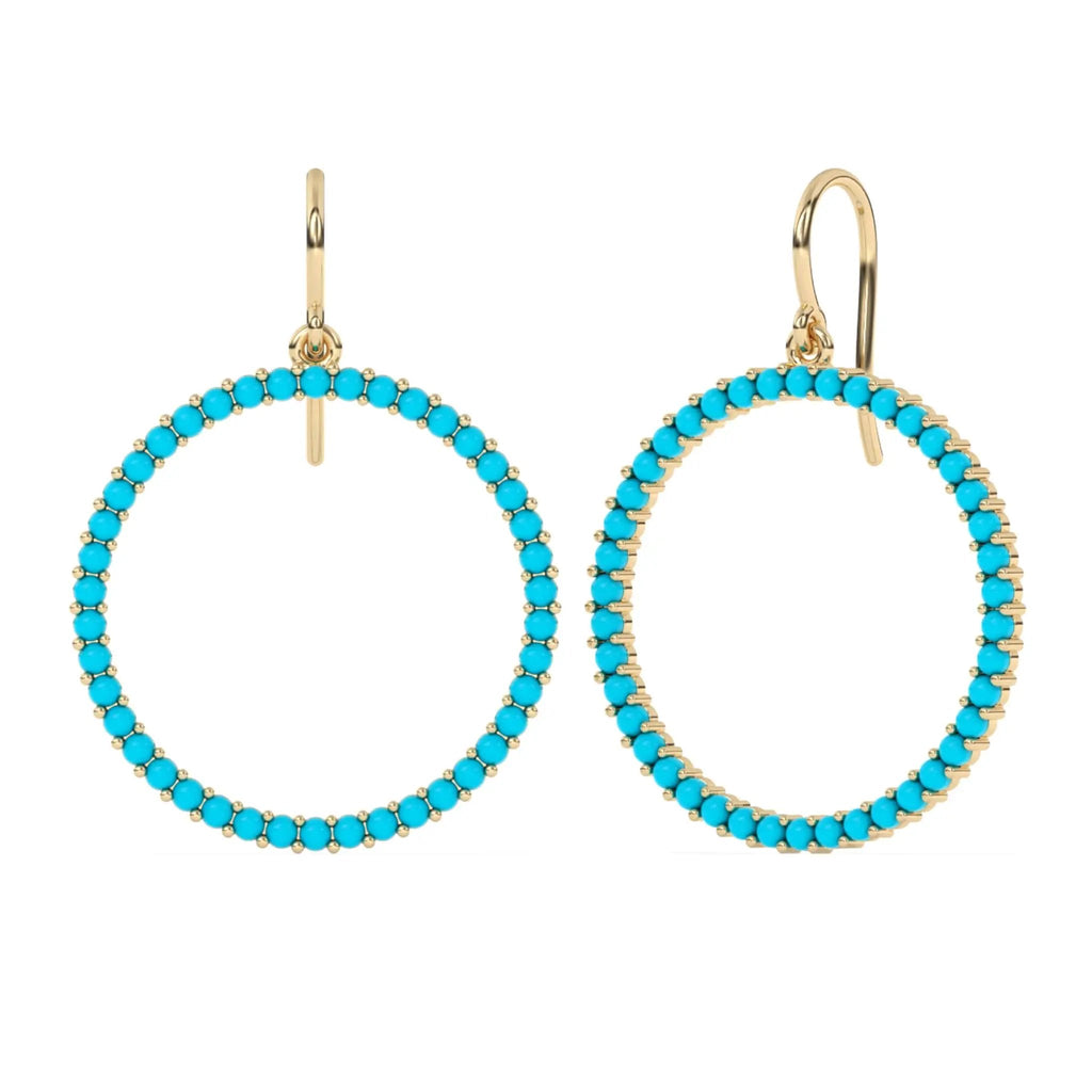 Turquoise large hoop earrings in 14k yellow gold