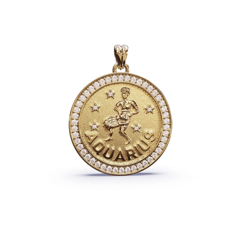 Gold Aquarius pendant with diamonds 