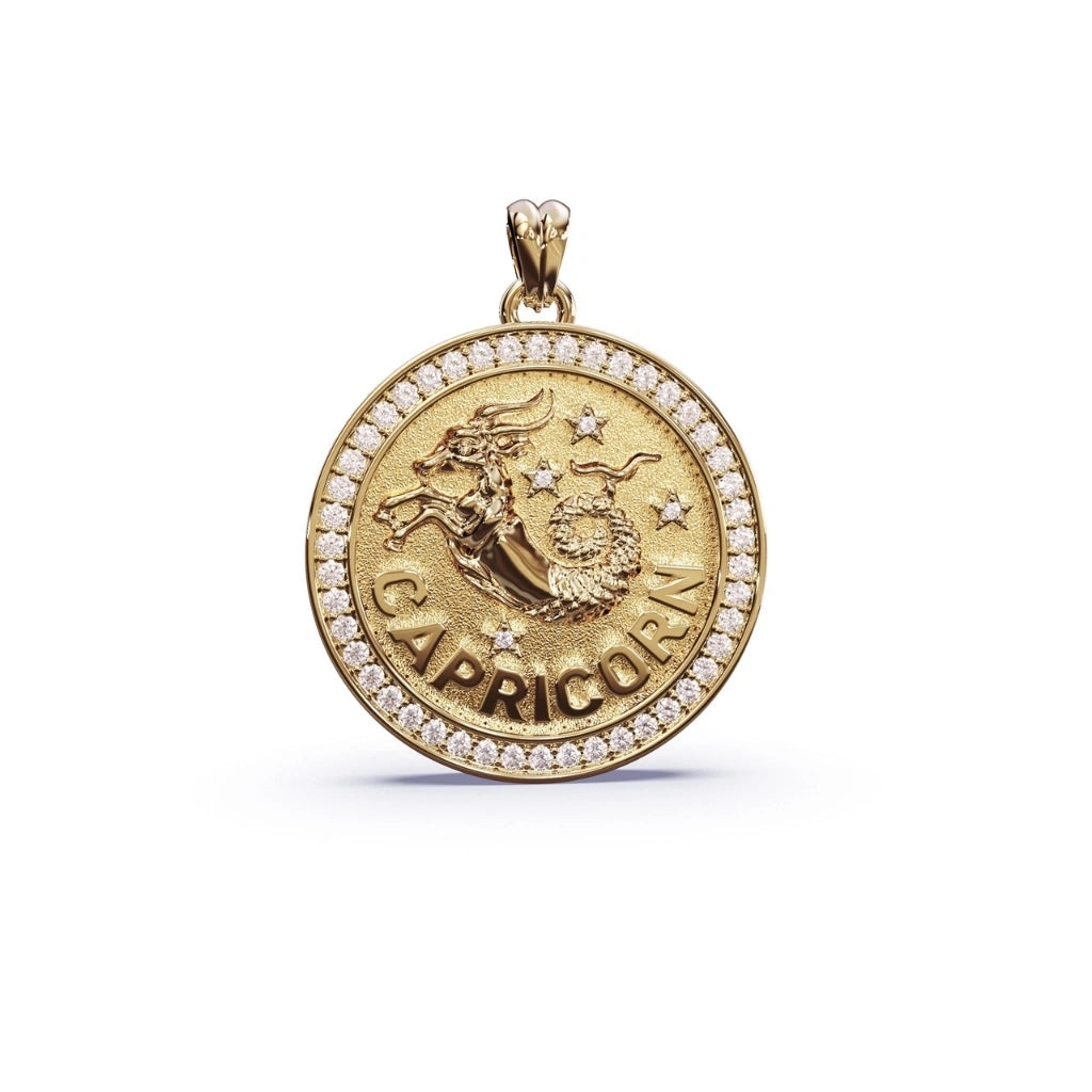 Gold Capricorn pendant with diamonds 