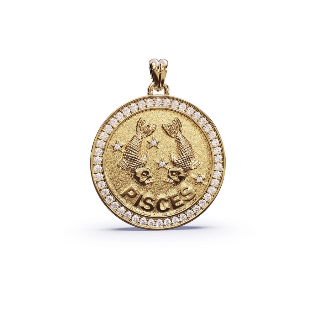 Gold Pisces pendant with diamonds