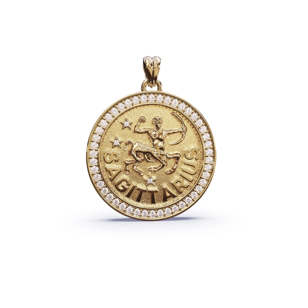Gold Sagittarius zodiac pendant with diamonds 