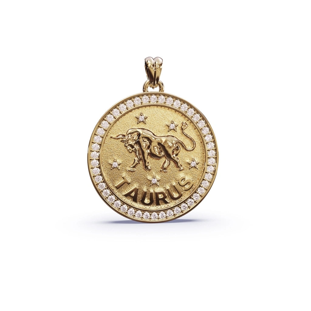 Gold Taurus zodiac pendant with diamonds