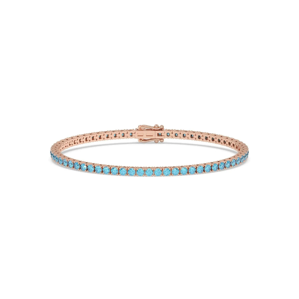 blue topaz tennis bracelet handmade in 14k solid gold