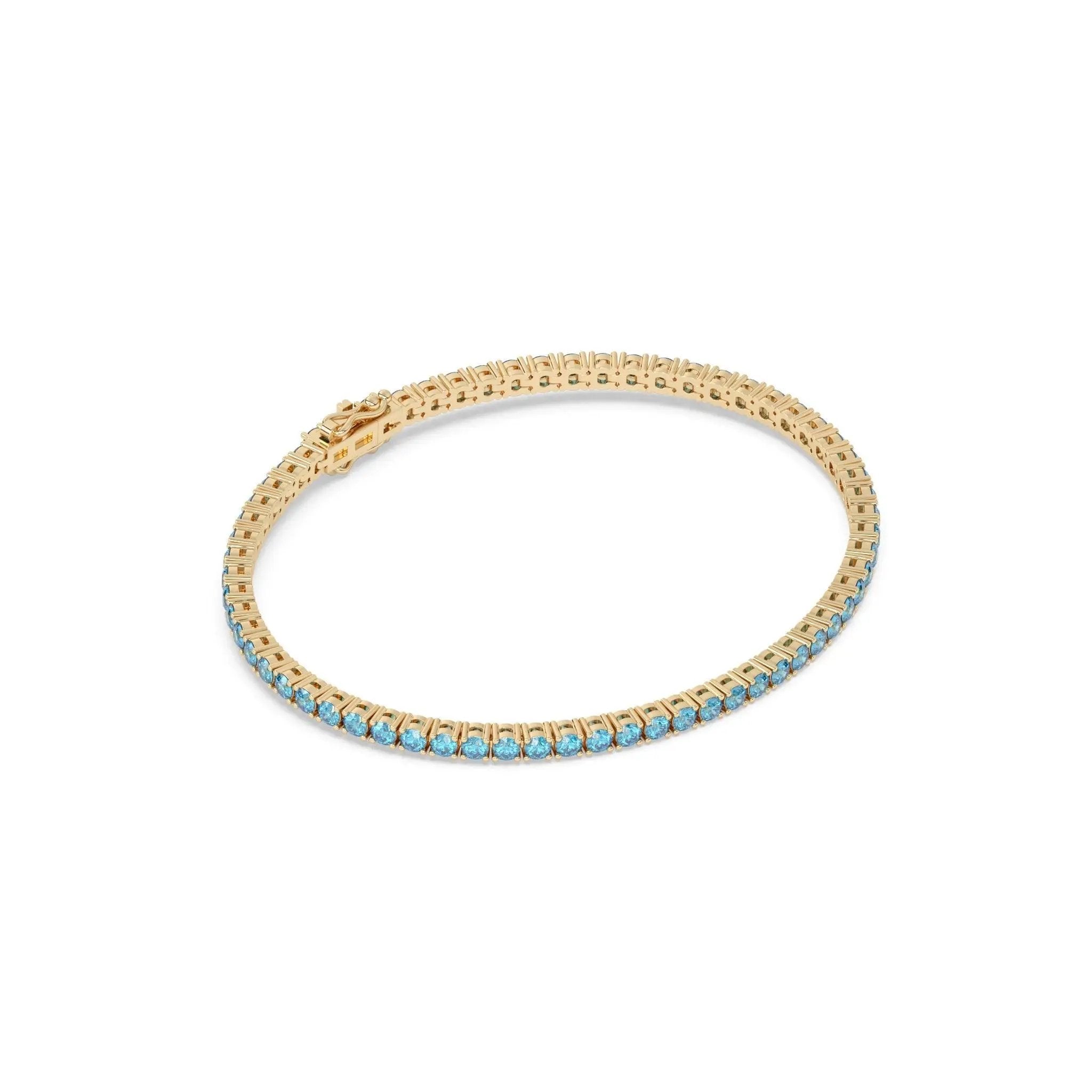 blue topaz tennis bracelet handmade in 14k solid gold