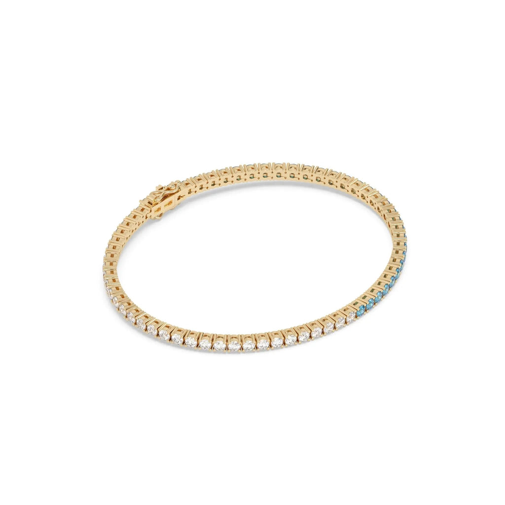 blue and white topaz tennis bracelet handmade in 14k solid gold