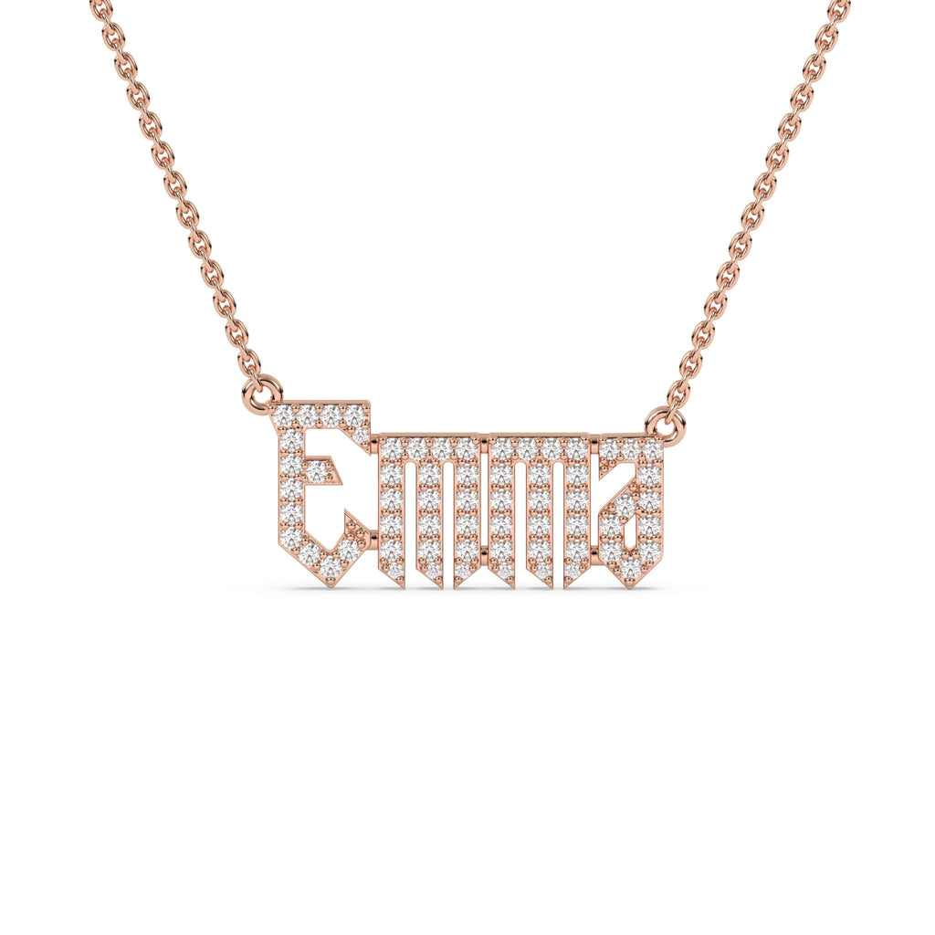 personalised diamond name necklace handmade in 14k solid gold