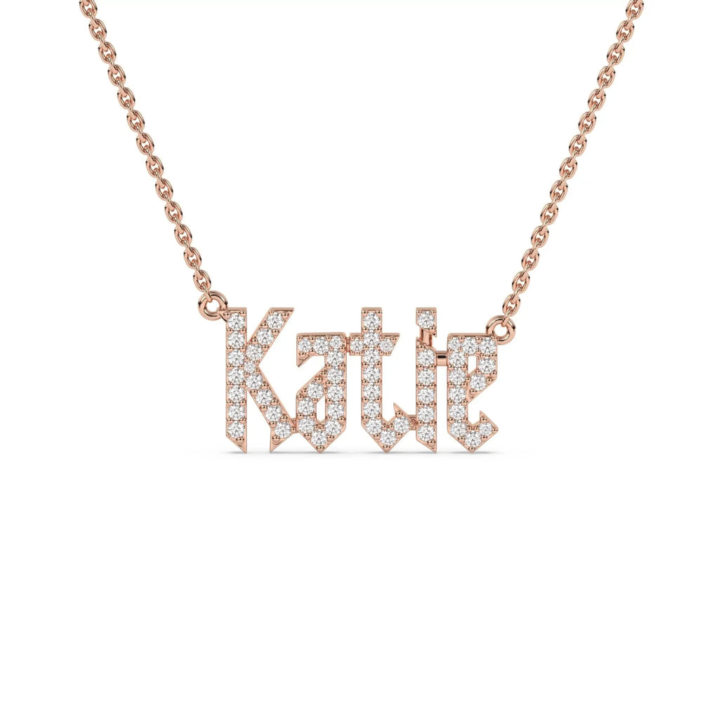 personalised diamond name necklace handmade in 14k solid gold