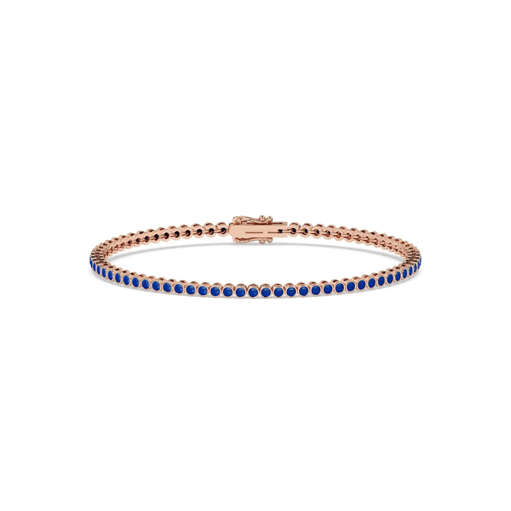 lapis bezel set tennis bracelet handmade in 14k solid gold