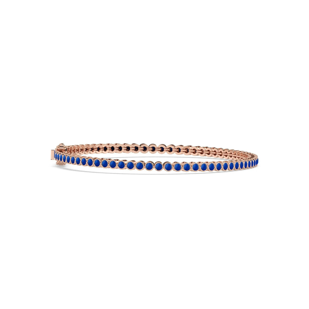 lapis bezel set tennis bracelet handmade in 14k solid gold