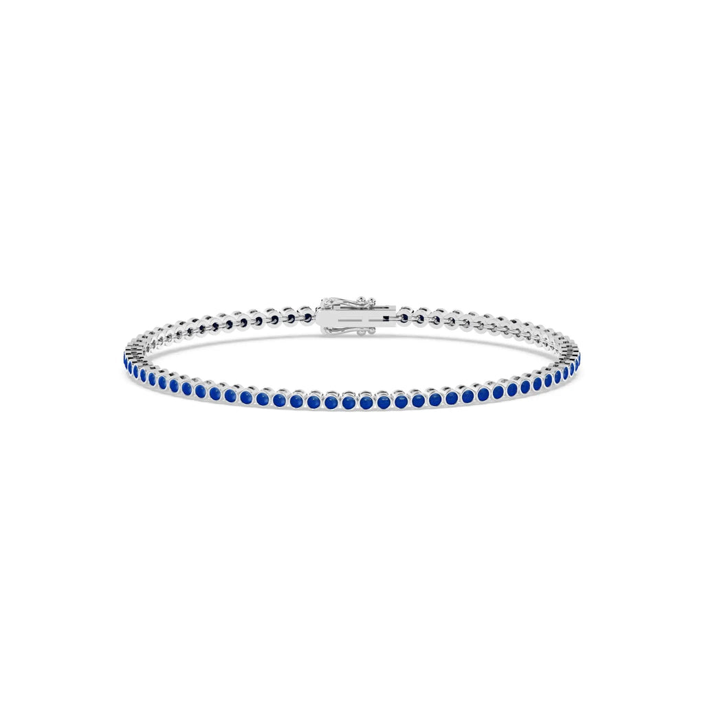 lapis bezel set tennis bracelet handmade in 14k solid gold