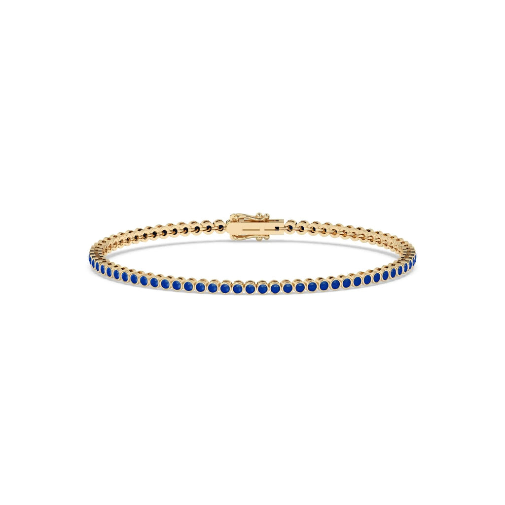 lapis bezel set tennis bracelet handmade in 14k solid gold