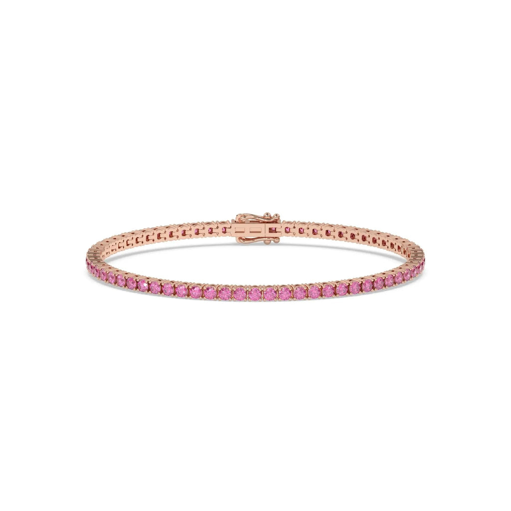 pink sapphire tennis bracelet handmade in 14k solid gold